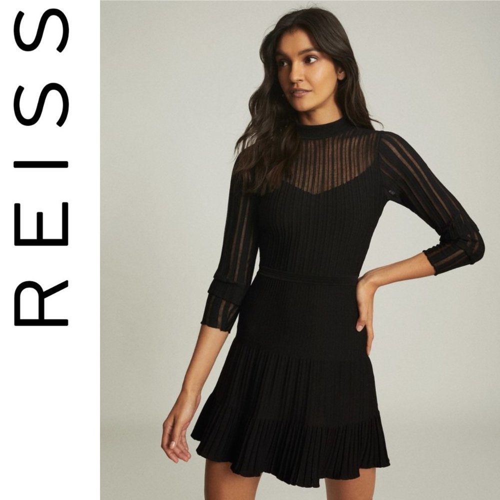 Reiss CLEMMY SHEER STRIPE KNITTED DRESS Black